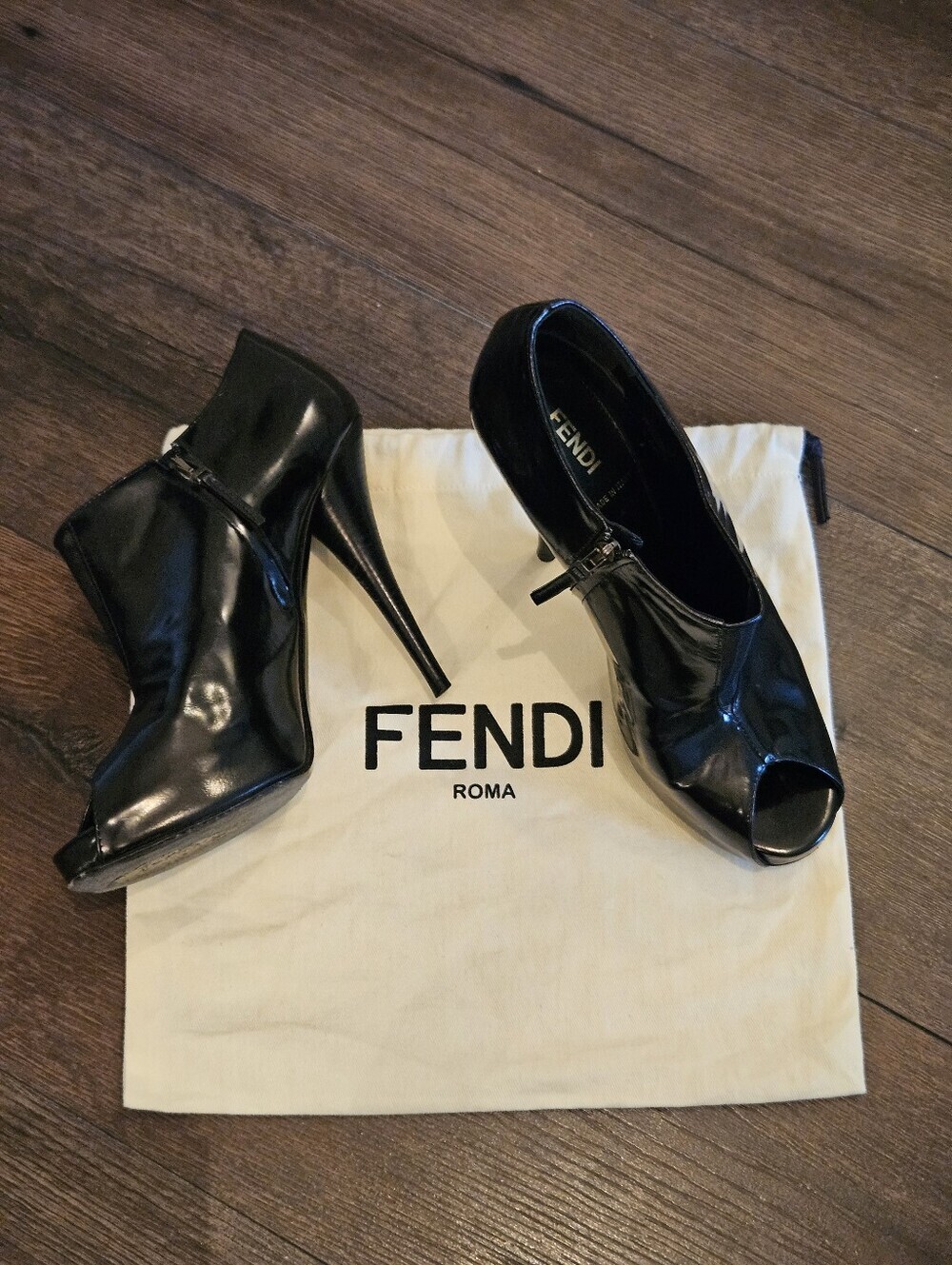 Fendi Patent Leather Mesh Accents T-Strap Pumps With Dust Bag - Size 39